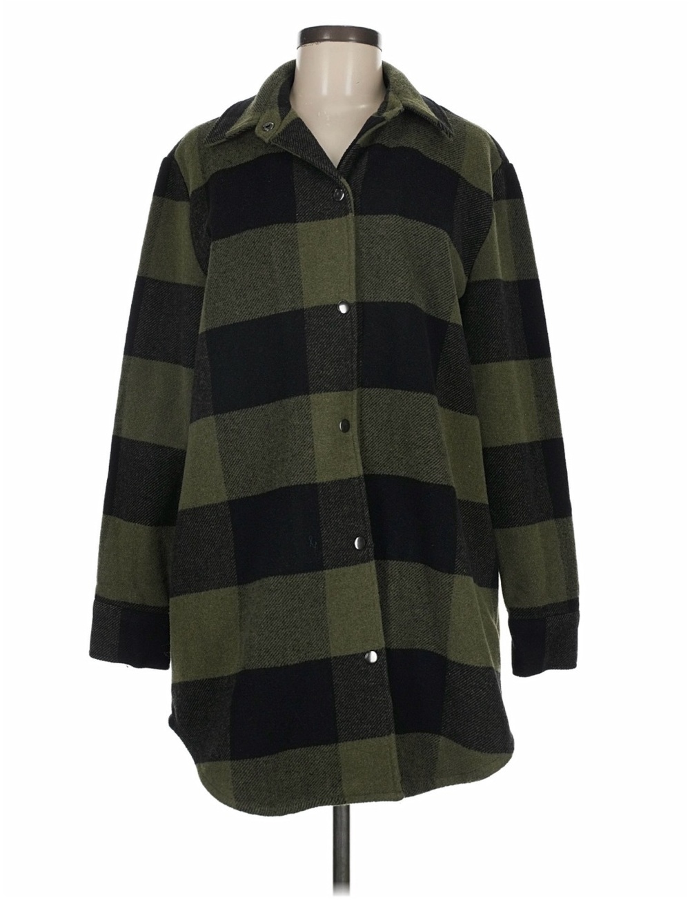 Steve Madden Olive Green and Black Buffalo Plaid Button Front Wool Jacket